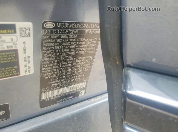SALGS2SV2JA391198 2018 LAND ROVER RANGE Gray Вид наклейки з VIN-кодом