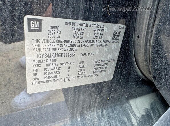 1GYS4JKJ1GR111858 2016 CADILLAC ESCALADE Black Вид задньої частини салону
