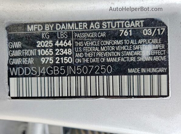 WDDSJ4GB5JN507250 2018 MERCEDES-BENZ CLA-CLASS Серебряный Вид наклейки с VIN-кодом