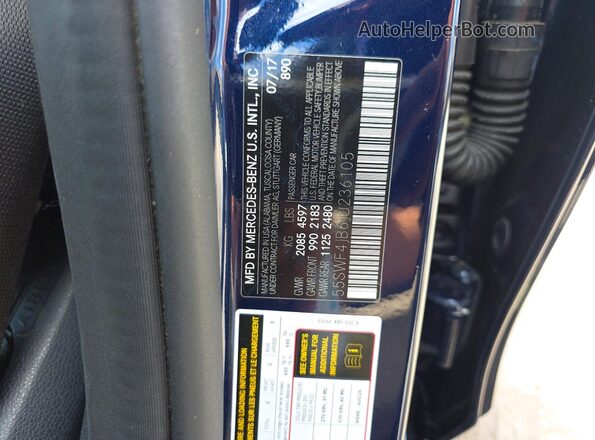 55SWF4JB6JU236105 2018 MERCEDES-BENZ C Blue Rear interior view