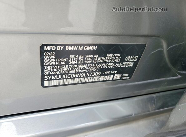 5YMJU0C06N9L57309 2022 BMW X5 Серый Панорамный вид салона 360°