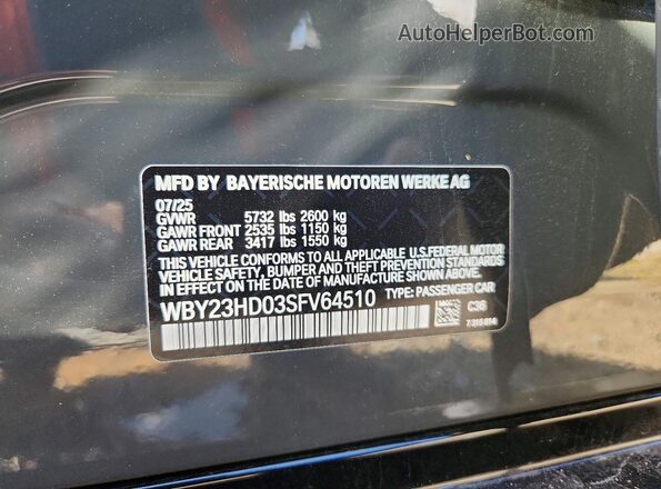 WBY23HD03SFV64510 2025 BMW I4 Серый Вид наклейки с VIN-кодом
