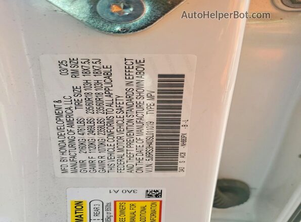 5J6RS3H40SL011019 2025 HONDA CR-V White 360 interior view
