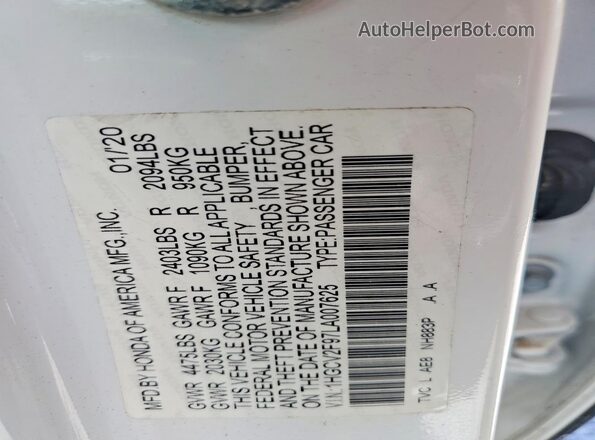 1HGCV2F97LA007625 2020 HONDA ACCORD Белый Вид наклейки с VIN-кодом