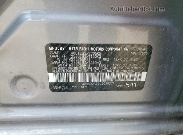 JA4AD2A35LZ039271 2020 MITSUBISHI OUTLANDER Серебряный 