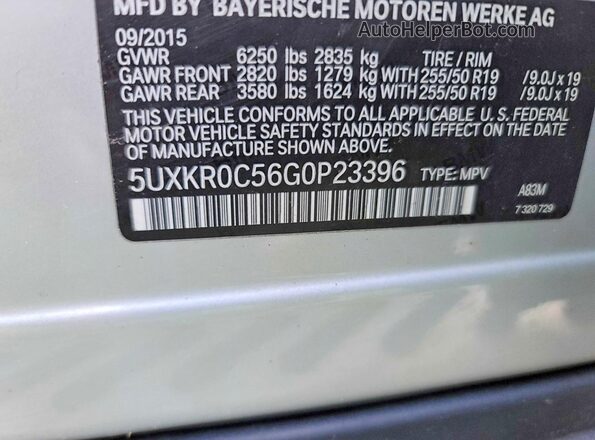 5UXKR0C56G0P23396 2016 BMW X5 Серебряный Вид задней части салона