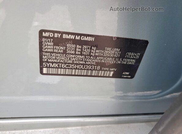 5YMKT6C35H0U39318 2017 BMW X5 Серебряный Панорамный вид салона 360°