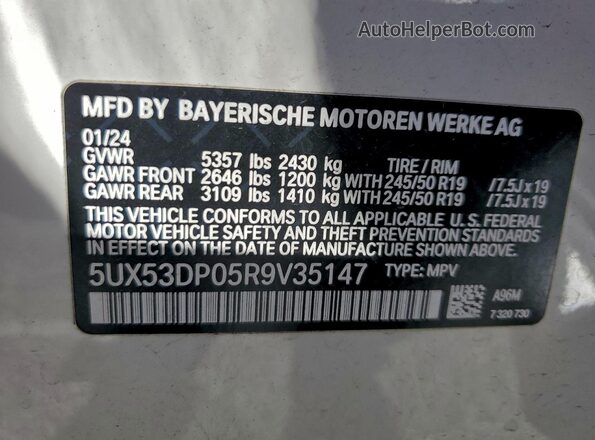 5UX53DP05R9V35147 2024 BMW X3 White Widok wnętrza 360 stopni