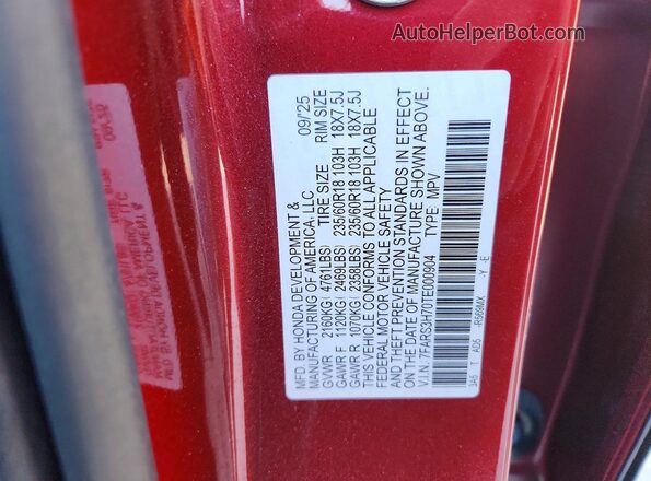 7FARS3H70TE000904 2026 HONDA CR-V Red Vista interior de 360 grados