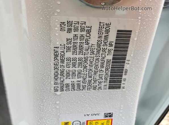 7FARS3H72RE002582 2024 HONDA CR-V White Вид наклейки з VIN-кодом