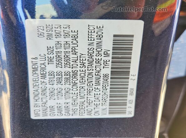 7FARS3H74PE004086 2023 HONDA CR-V Blue VIN sticker view