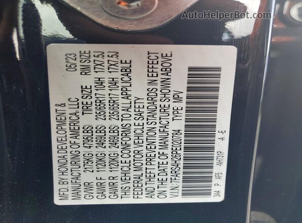 7FARS4H26PE020784 2023 HONDA CR-V Black Вид наклейки з VIN-кодом