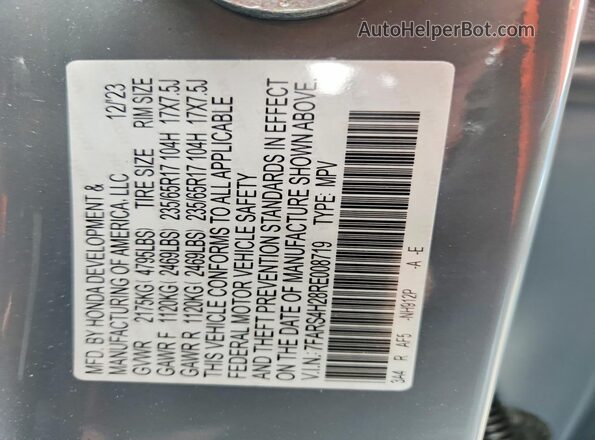 7FARS4H28RE008719 2024 HONDA CR-V Gray Вид наклейки з VIN-кодом