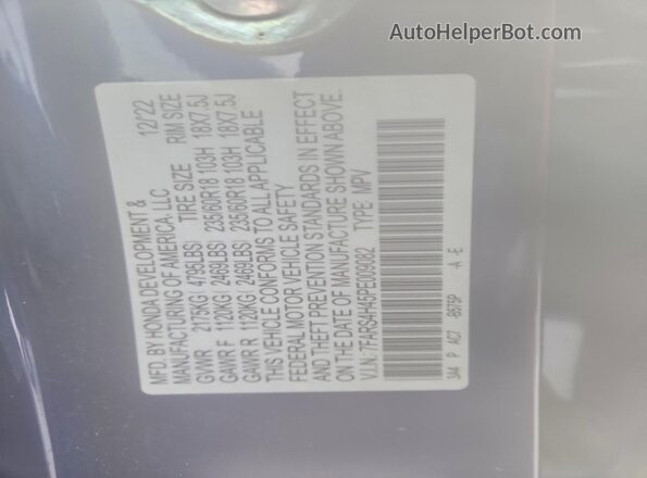 7FARS4H45PE009082 2023 HONDA CR-V Blue VIN კოდის სტიკერის ხედი