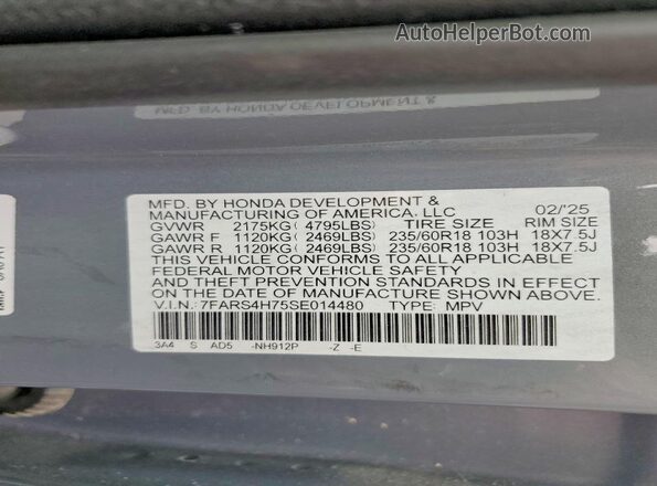 7FARS4H75SE014480 2025 HONDA CR-V Gray VIN sticker view