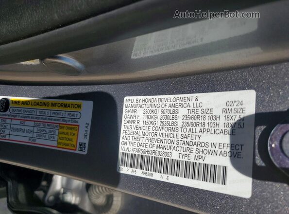 7FARS5H53RE028053 2024 HONDA CR-V Silver VIN კოდის სტიკერის ხედი