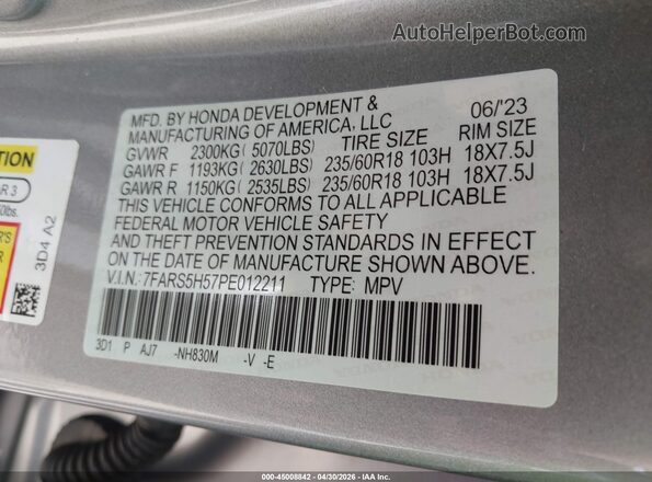 7FARS5H57PE012211 2023 HONDA CR-V HYBRID Серебряный Вид подкапотного пространства