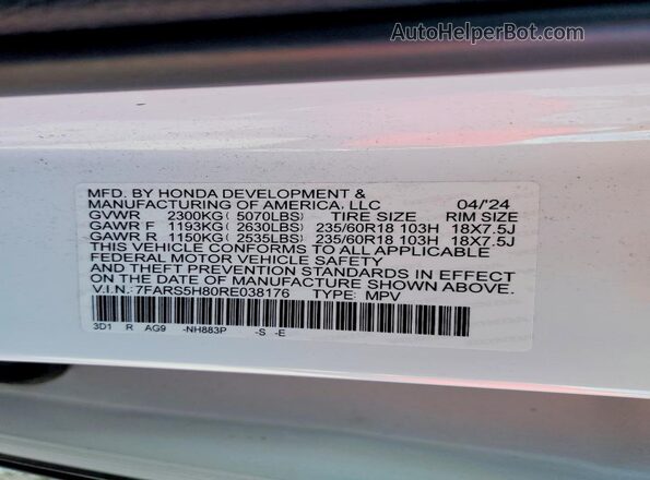 7FARS5H80RE038176 2024 HONDA CR-V Белый Вид наклейки с VIN-кодом