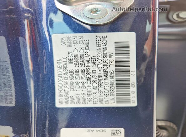 7FARS5H80SE040953 2025 HONDA CR-V Синий Вид наклейки с VIN-кодом