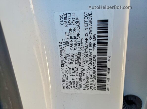 7FARS5H83SE031258 2025 HONDA CRV White VIN sticker view