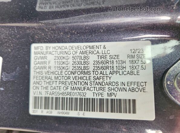 7FARS5H85RE017632 2024 HONDA CR-V Charcoal VIN sticker view