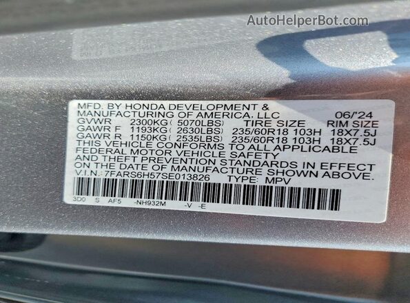 7FARS6H57SE013826 2025 HONDA CR-V Серебряный Вид наклейки с VIN-кодом