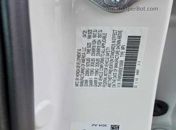 7FARS6H58SE100568 2025 HONDA CR-V White Widok naklejki z numerem VIN
