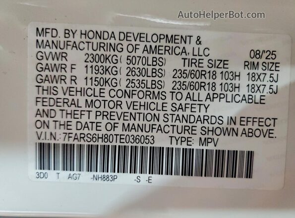 7FARS6H80TE036053 2026 HONDA CR-V White Widok komory silnika