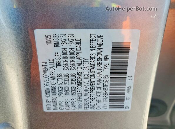 7FARS6H85TE059165 2026 HONDA CR-V Silver VIN კოდის სტიკერის ხედი