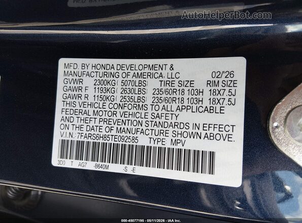 7FARS6H85TE092585 2026 HONDA CR-V HYBRID Blue Engine compartment view