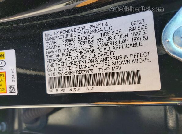 7FARS6H86RE021470 2024 HONDA CR-V Черный Вид наклейки с VIN-кодом