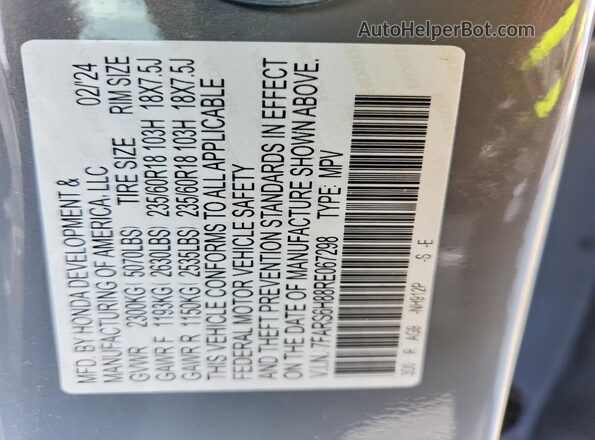 7FARS6H88RE067298 2024 HONDA CR-V Gray VIN sticker view