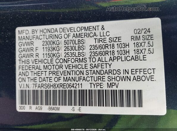 7FARS6H8XRE064211 2024 HONDA CR-V HYBRID Dark Blue Вид подкапотного пространства