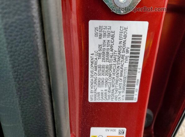 7FARS6H95SE111711 2025 HONDA CR-V Red VIN sticker view