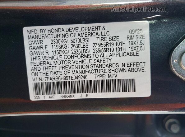 7FARS6H99TE049246 2026 HONDA CR-V Угольный Панорамный вид салона 360°