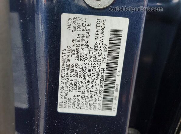 7FARS6H9XSE092444 2025 HONDA CR-V Blue Widok naklejki z numerem VIN