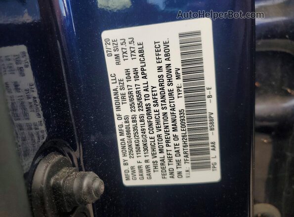 7FART6H26LE009335 2020 HONDA CR-V Blue VIN კოდის სტიკერის ხედი