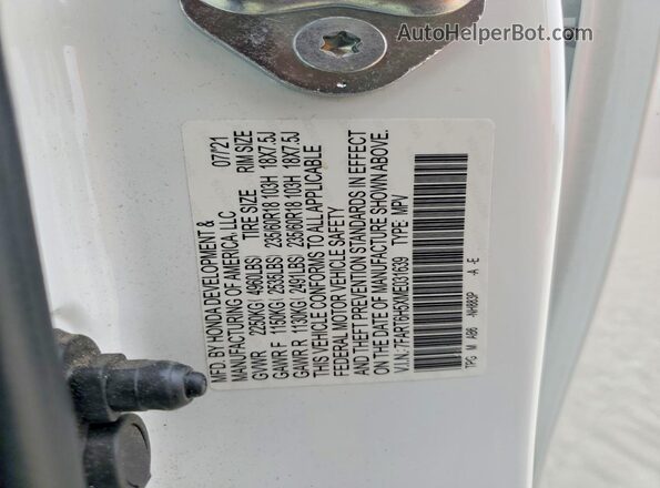 7FART6H5XME031639 2021 HONDA CR-V Белый Панорамный вид салона 360°