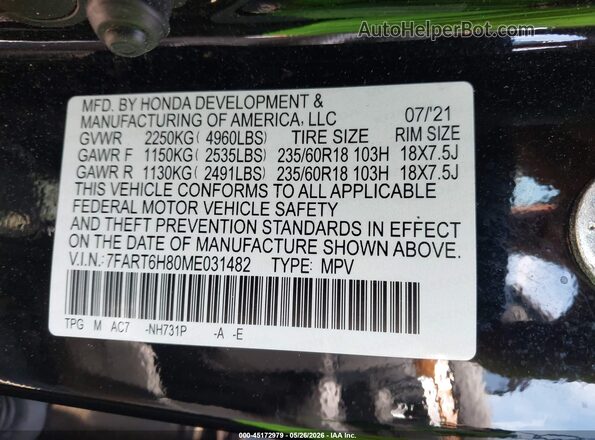 7FART6H80ME031482 2021 HONDA CR-V HYBRID Black Widok komory silnika