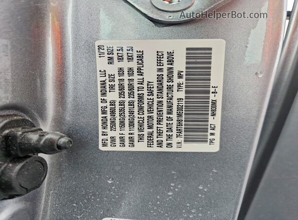 7FART6H81ME002119 2021 HONDA CR-V Silver Vista de la etiqueta del VIN