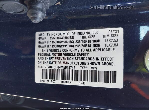 7FART6H84ME013745 2021 HONDA CR-V HYBRID Синий Вид подкапотного пространства