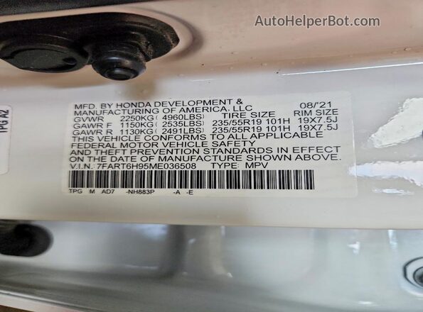 7FART6H95ME036508 2021 HONDA CR-V Белый Вид наклейки с VIN-кодом