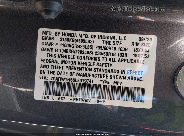 7FARW1H56LE019741 2020 HONDA CR-V Серый Вид подкапотного пространства