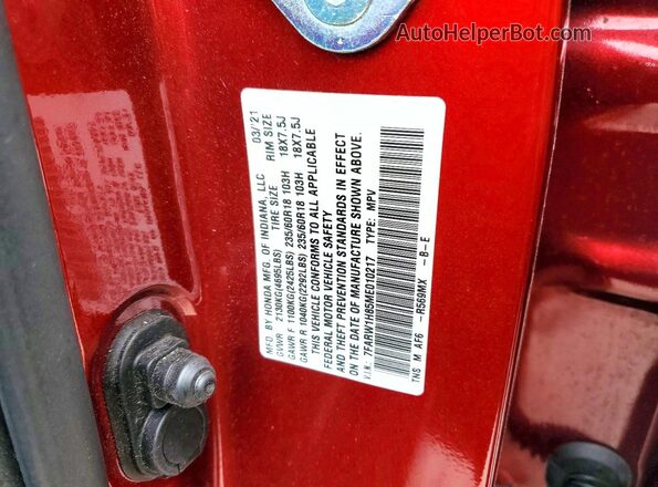 7FARW1H85ME010217 2021 HONDA CR-V Red სალონის 360-გრადუსიანი ხედი