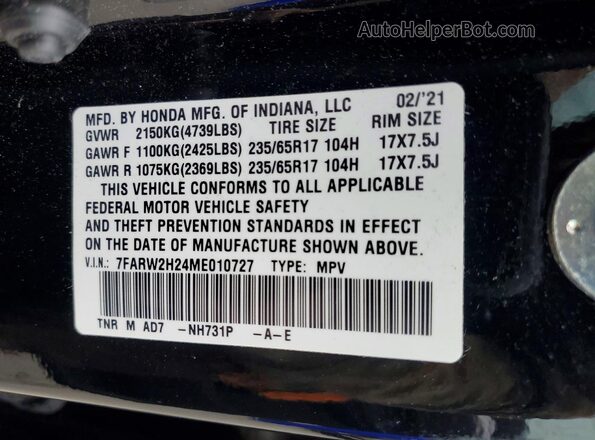 7FARW2H24ME010727 2021 HONDA CR-V Black Vista de la etiqueta del VIN