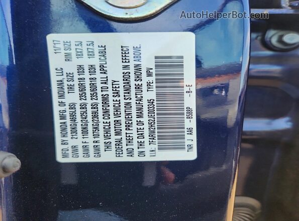 7FARW2H52JE003345 2018 HONDA CR-V Blue Շարժիչի բաժամունքի տեսք