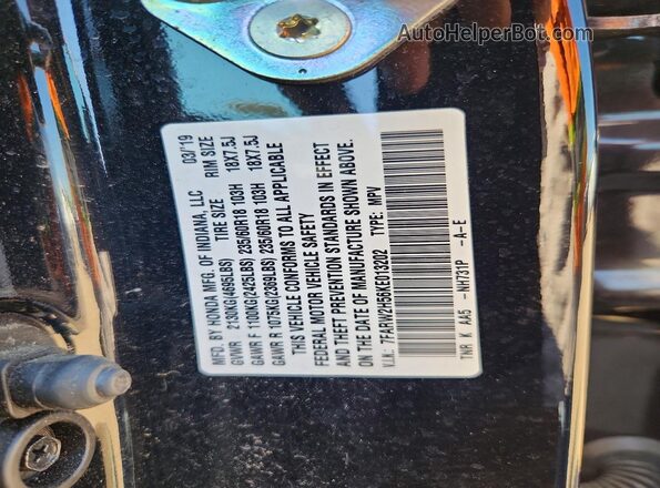7FARW2H56KE013202 2019 HONDA CR-V Black Vista de la etiqueta del VIN