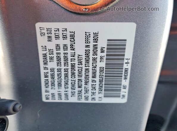 7FARW2H80JE013933 2018 HONDA CR-V Серебряный Панорамный вид салона 360°