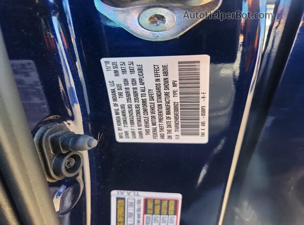 7FARW2H85KE000922 2019 HONDA CR-V Синий Вид наклейки с VIN-кодом