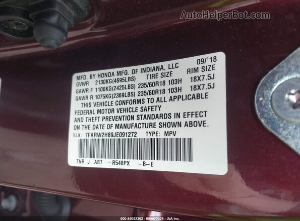 7FARW2H89JE091272 2018 HONDA CR-V Красный Вид подкапотного пространства